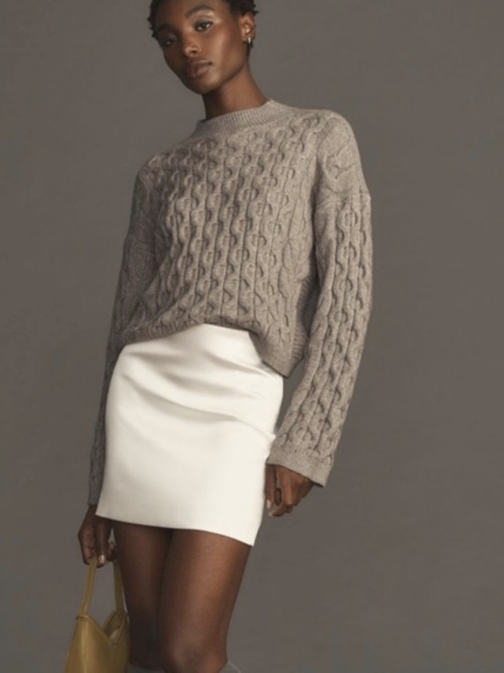 [Anthro] Anthropologie Gray Cropped Cable Knit Sweater XS Extra Small
